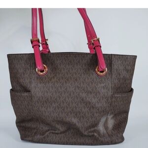 Michael Kors Brown Tote with Pink Straps